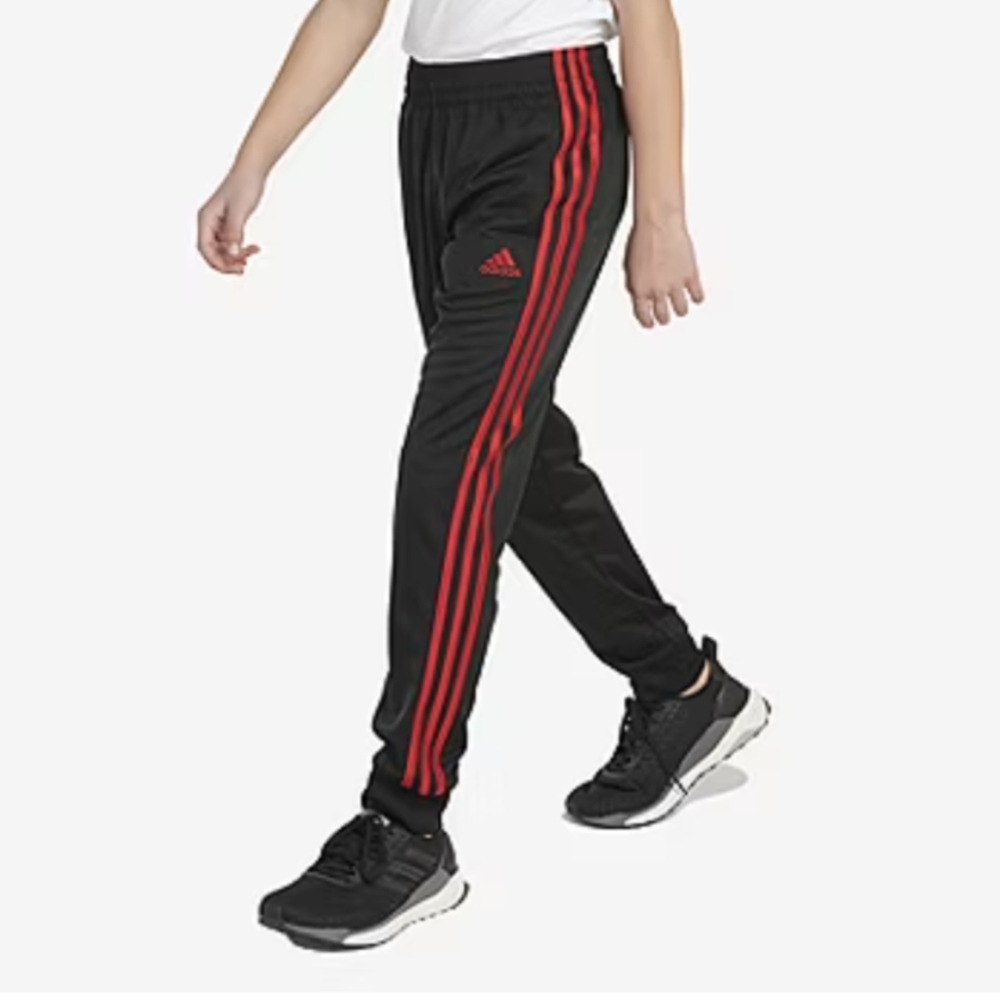 Adidas boys medium black and red cuffed jogger pants